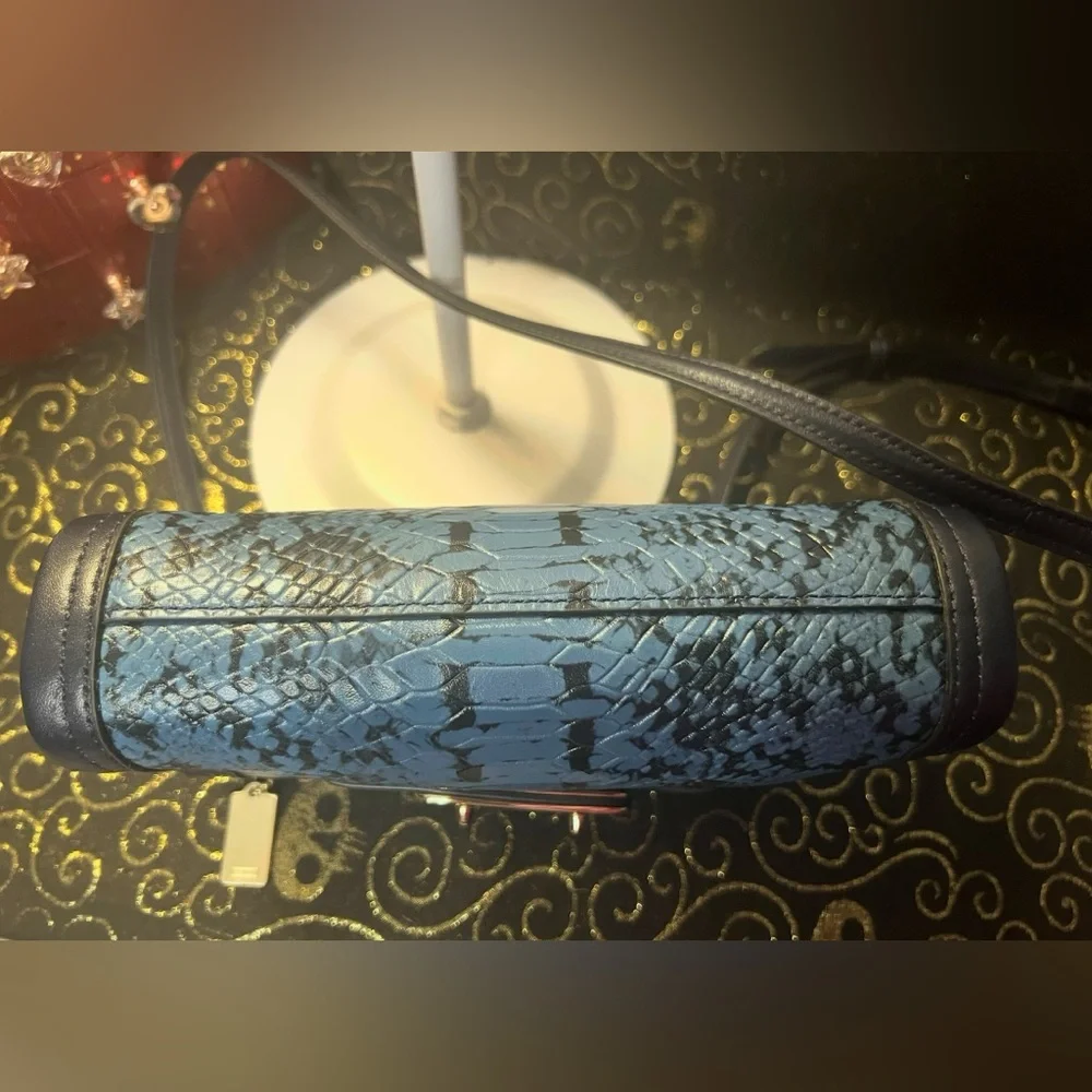 Coach Swagger Exotic Python Snake Skin Blue and Black Crossbody Wristlet